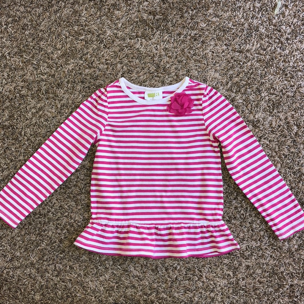 Crazy 8 Pink & White striped Long Sleeves Size 3T
